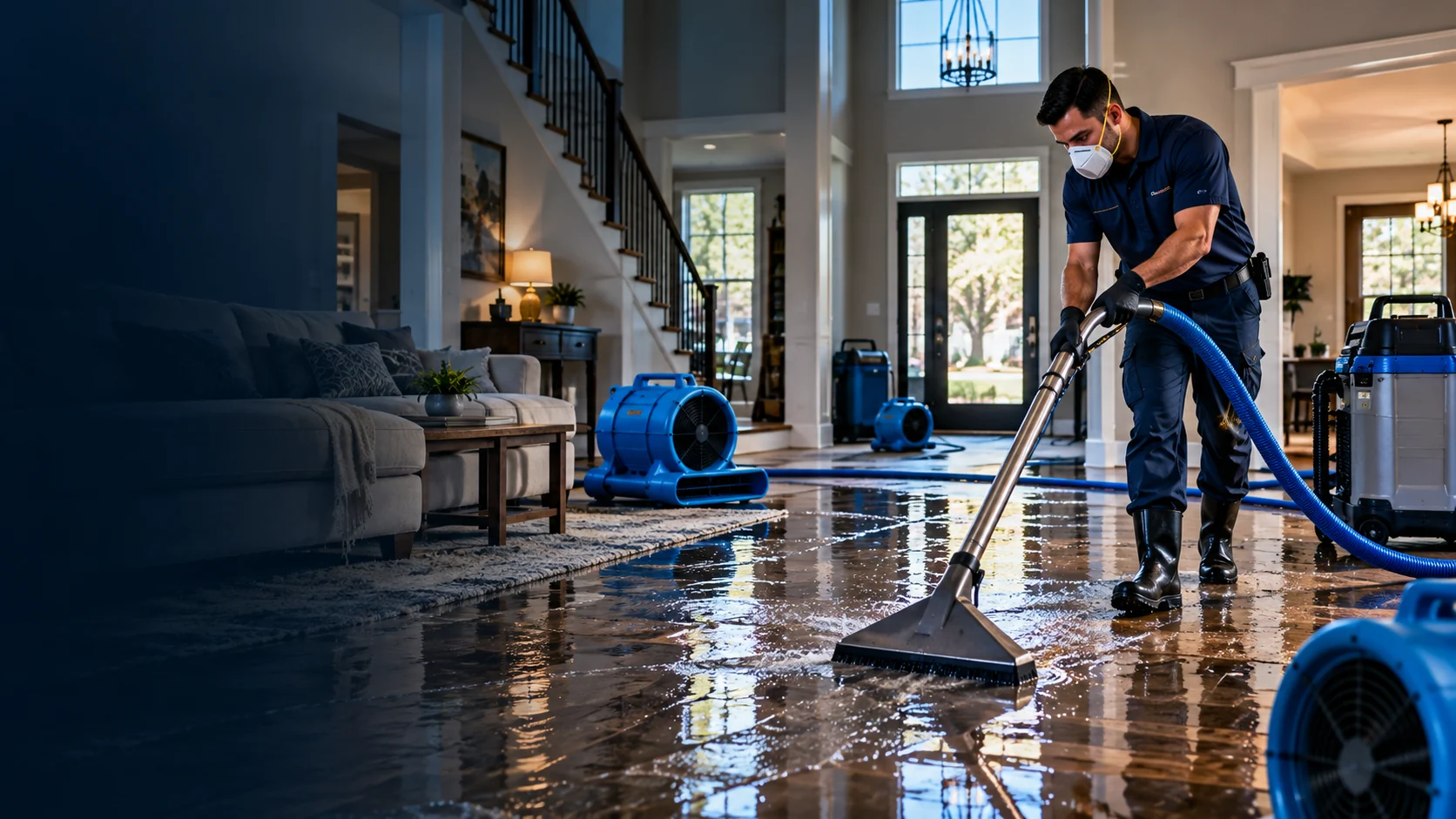 Water extraction equipment in a flooded DeSoto home